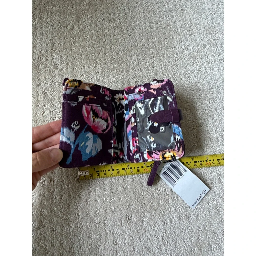 Vera Bradley Small Wallet Womens OS Purple Indiana Rose NEW RFID Floral Quilted